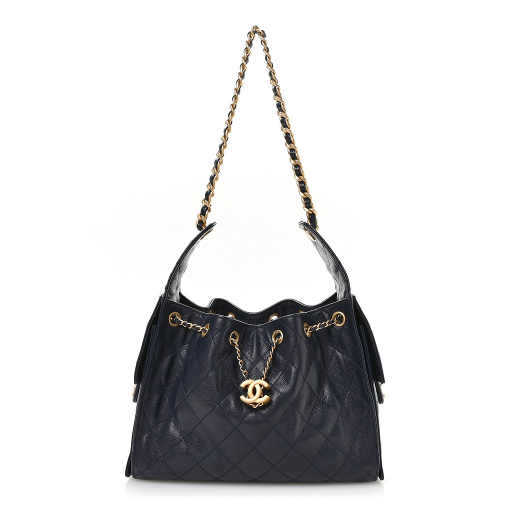 Chanel Navy Quilted Bucket Bag