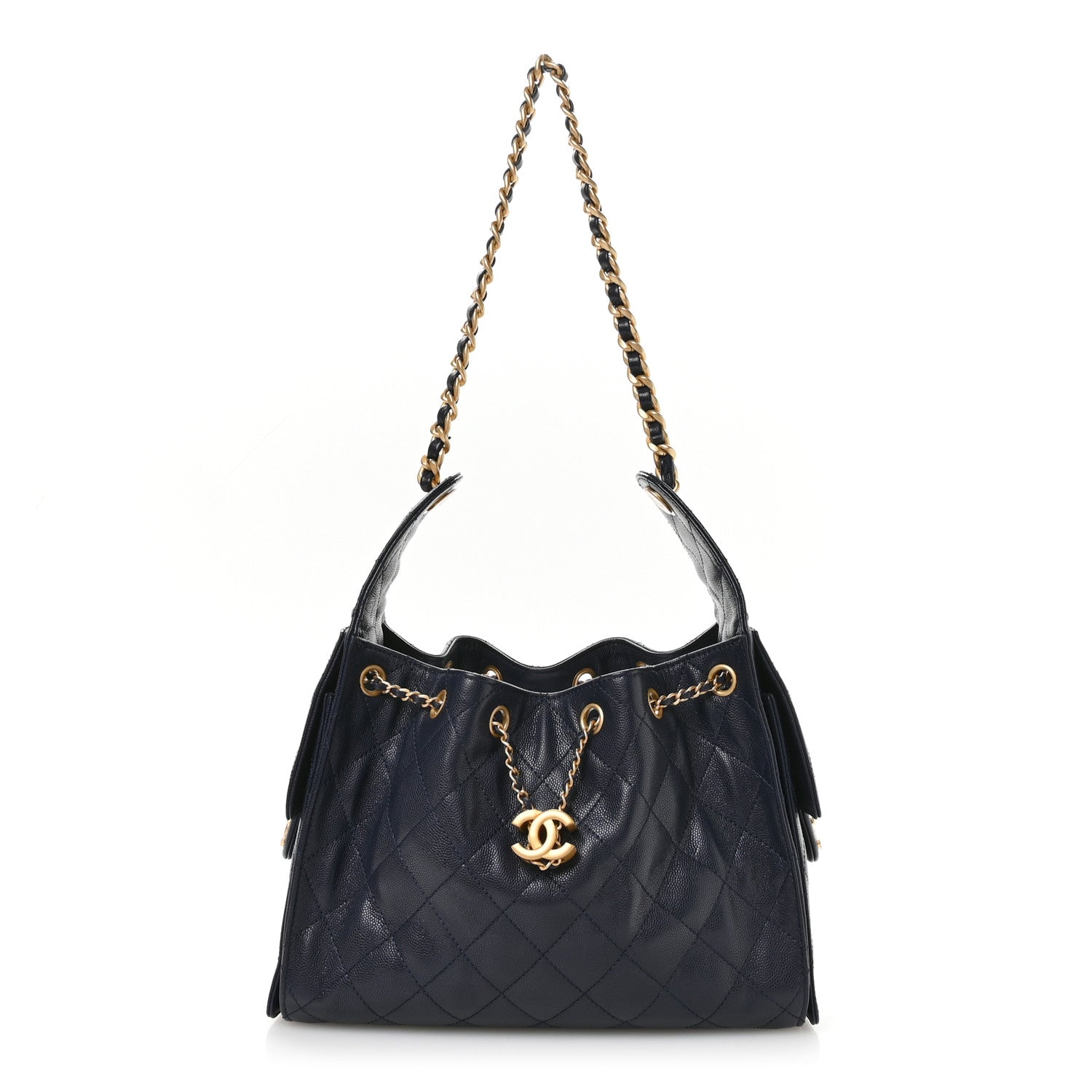 Chanel Navy Quilted Bucket Bag