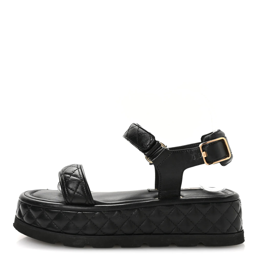 Chanel Black Quilted Platform Sandals