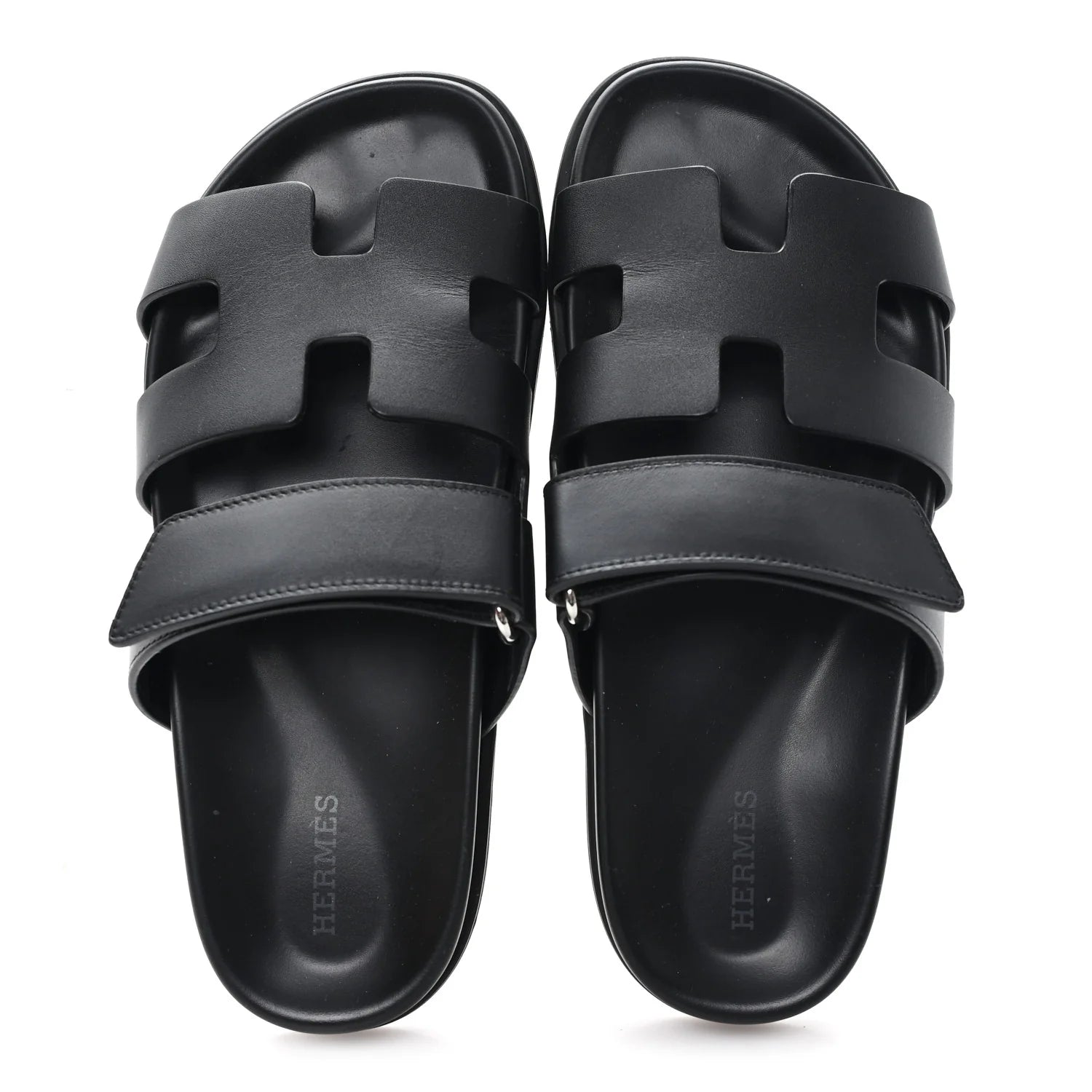 Hermes Black Leather Chypre Sandals