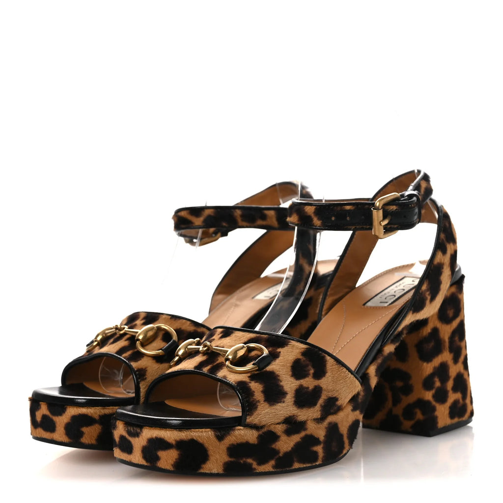 Gucci Leopard Calf Hair Sandals