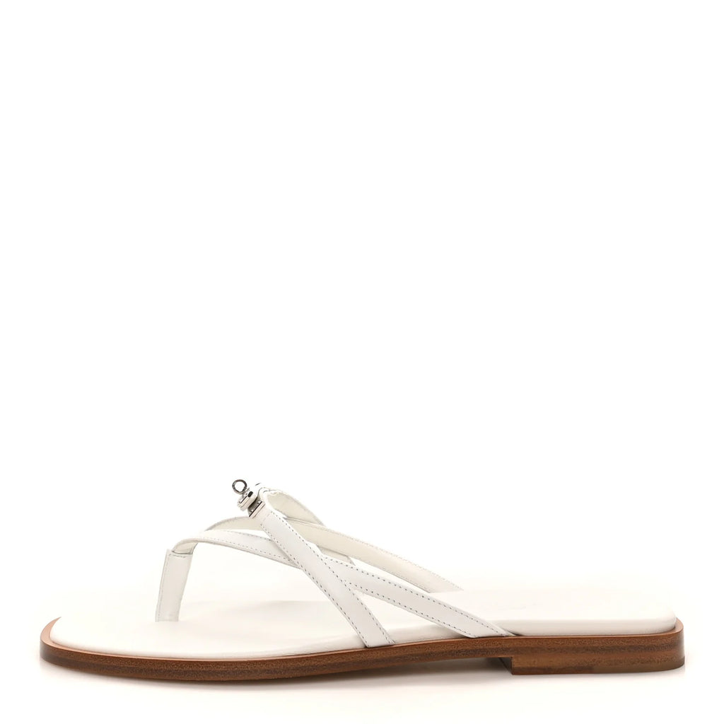 Hermes White Leather Kelly Sandals