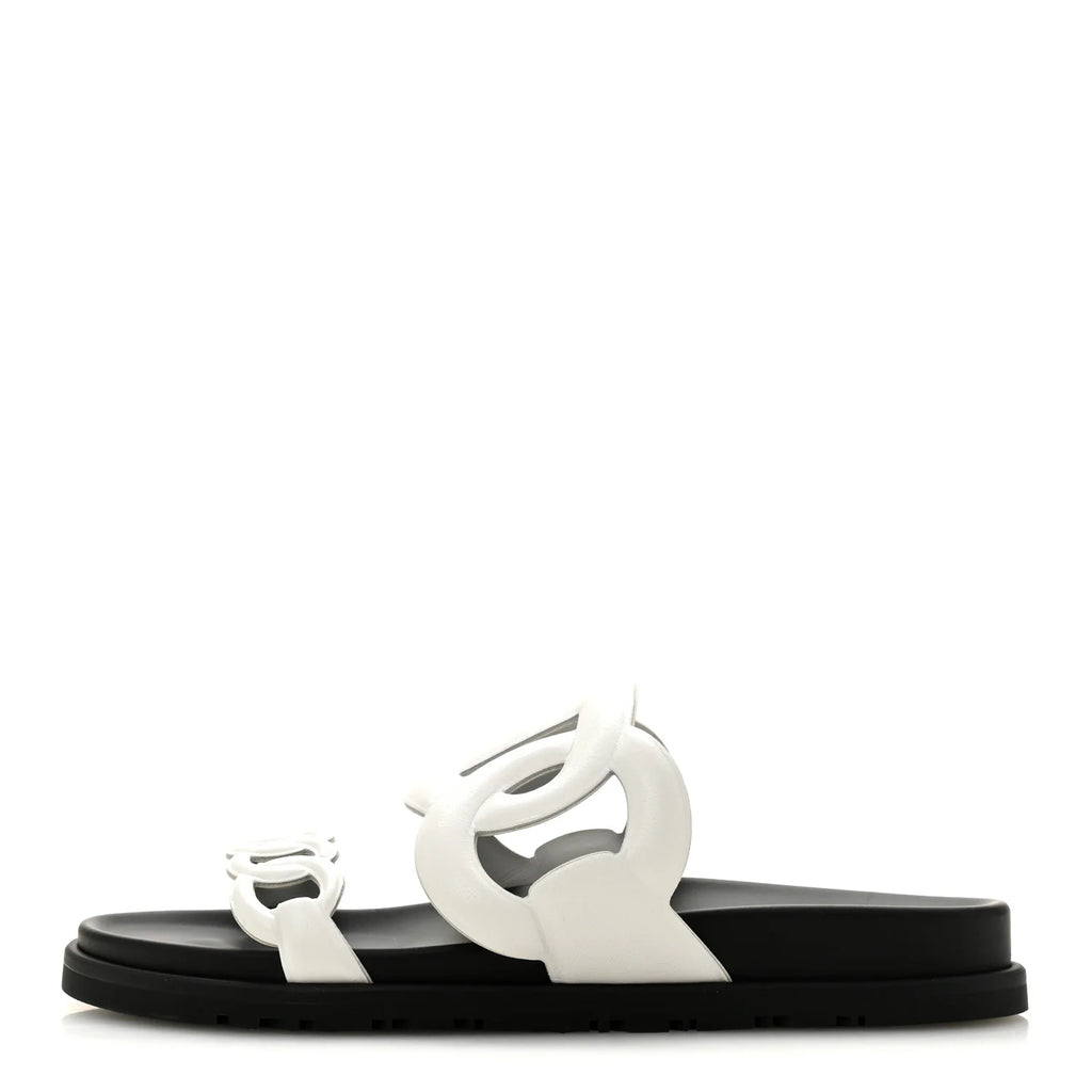 Fendi White Leather O'Lock Sandals