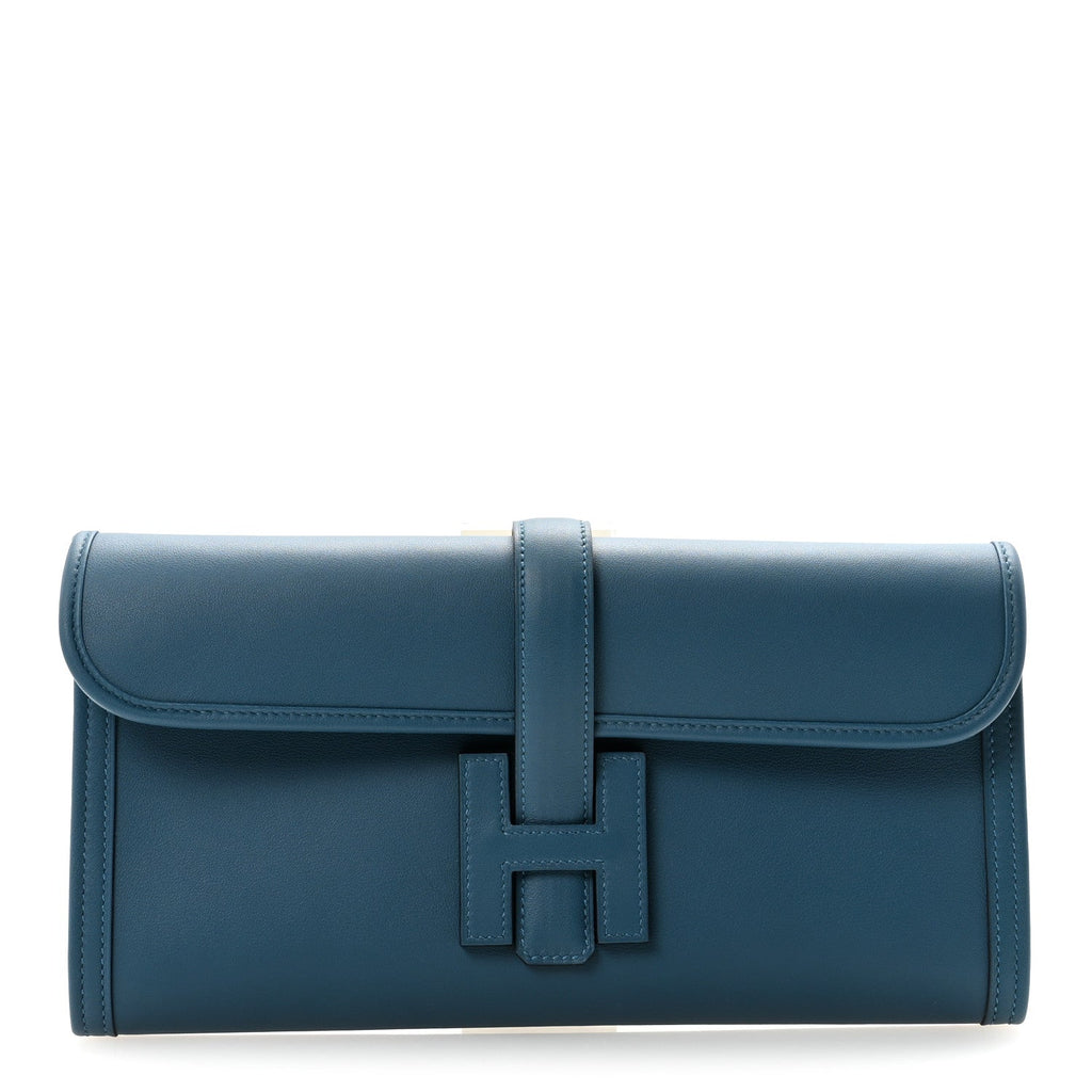Hermes Blue Leather Jige Clutch