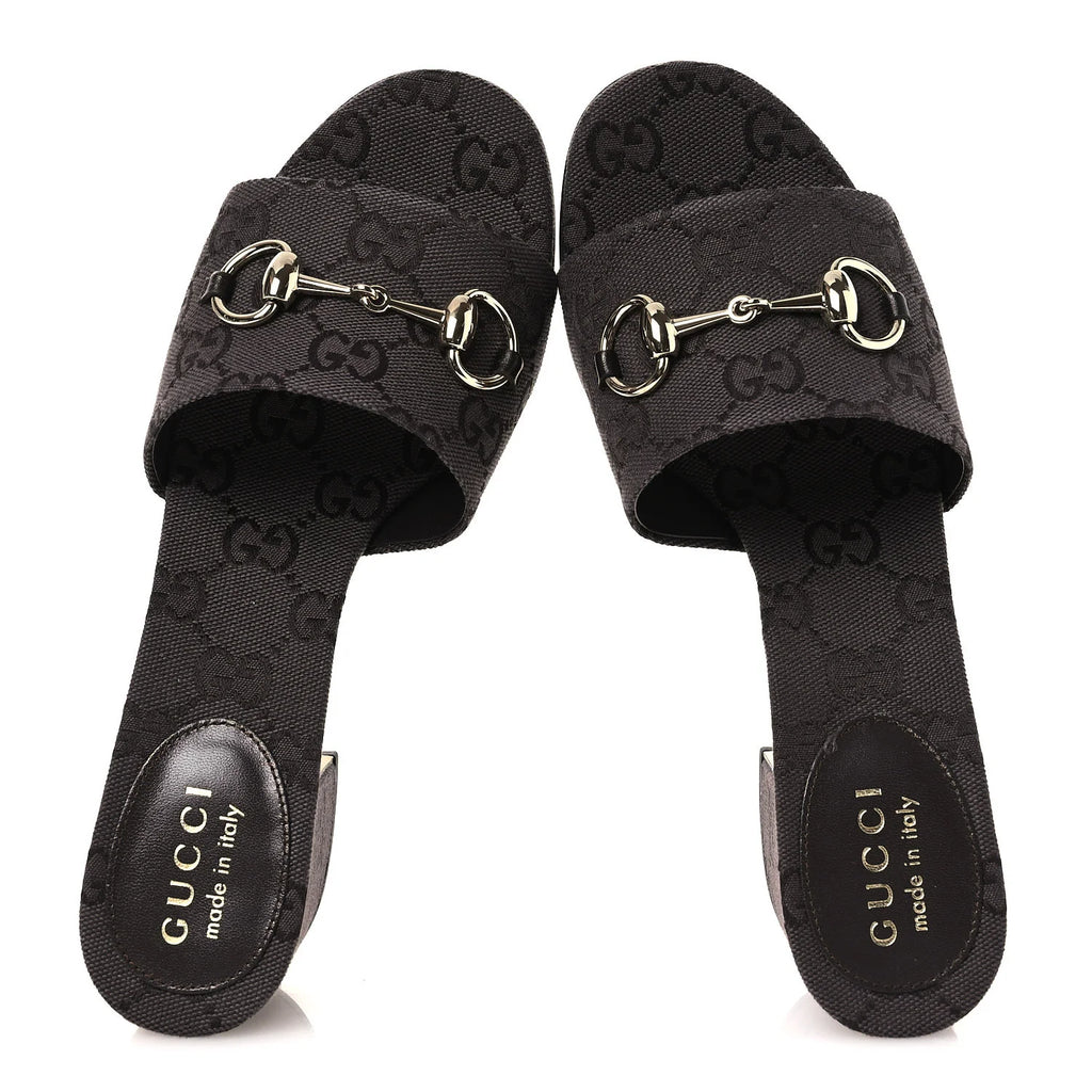 Gucci Grey GG Horsebit Mules
