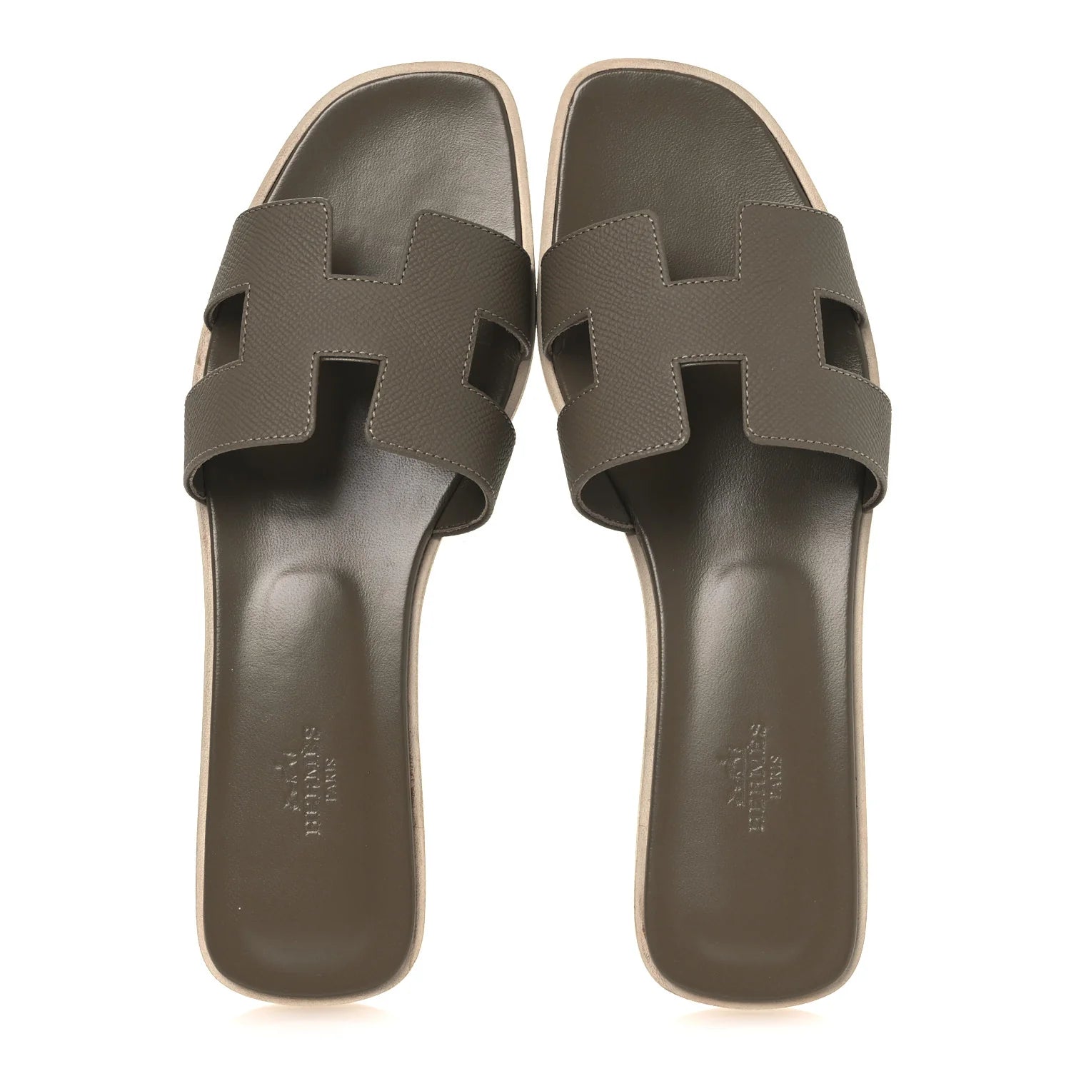 Hermes Grey Leather Oran Sandals