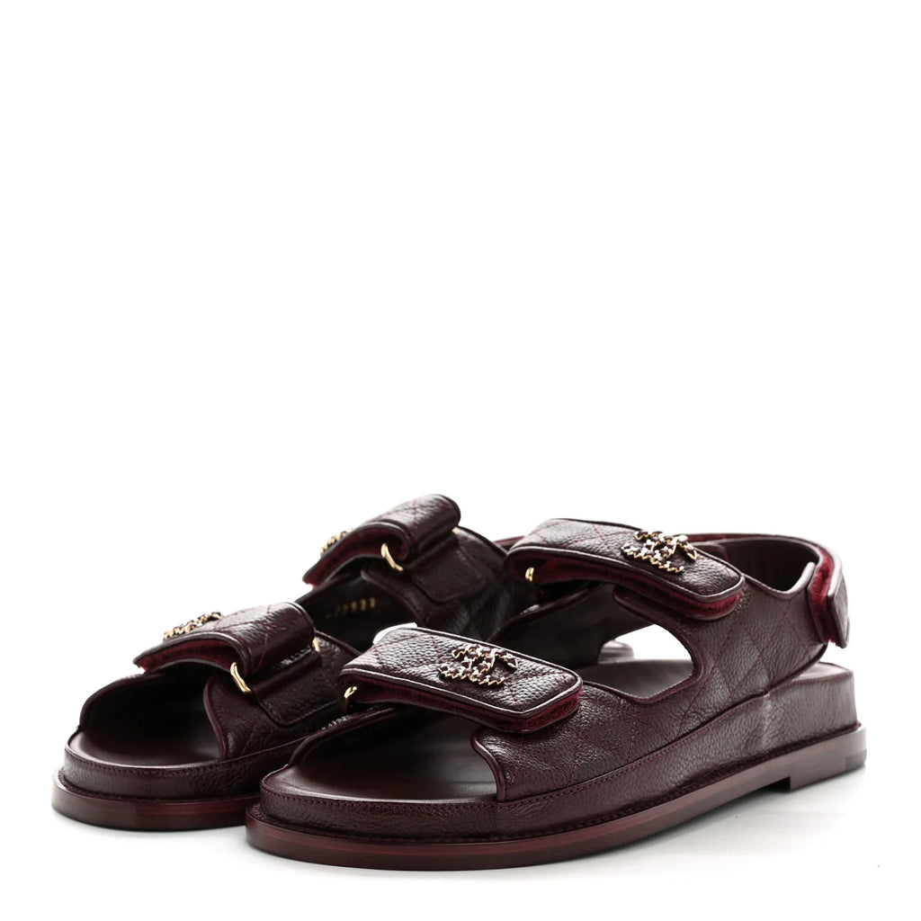 Chanel Burgundy Grained Leather Sandals