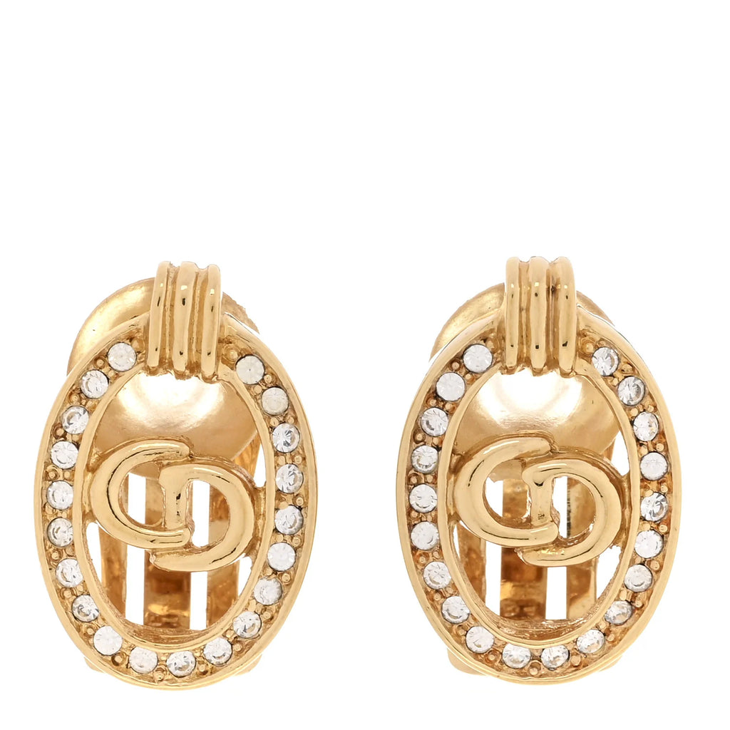 Dior Gold-Tone Crystal Logo Earrings