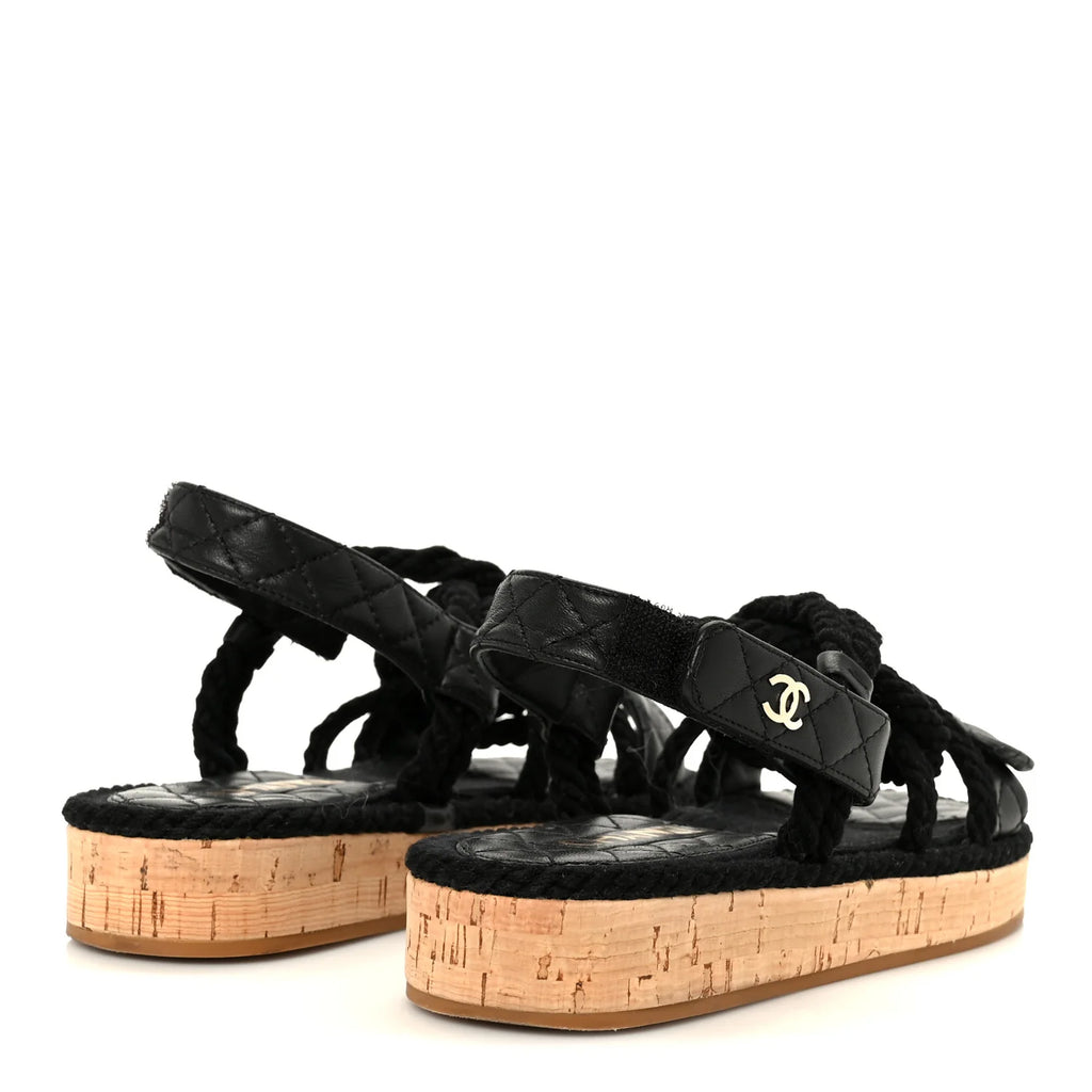 Chanel Black Quilted Rope Sandals