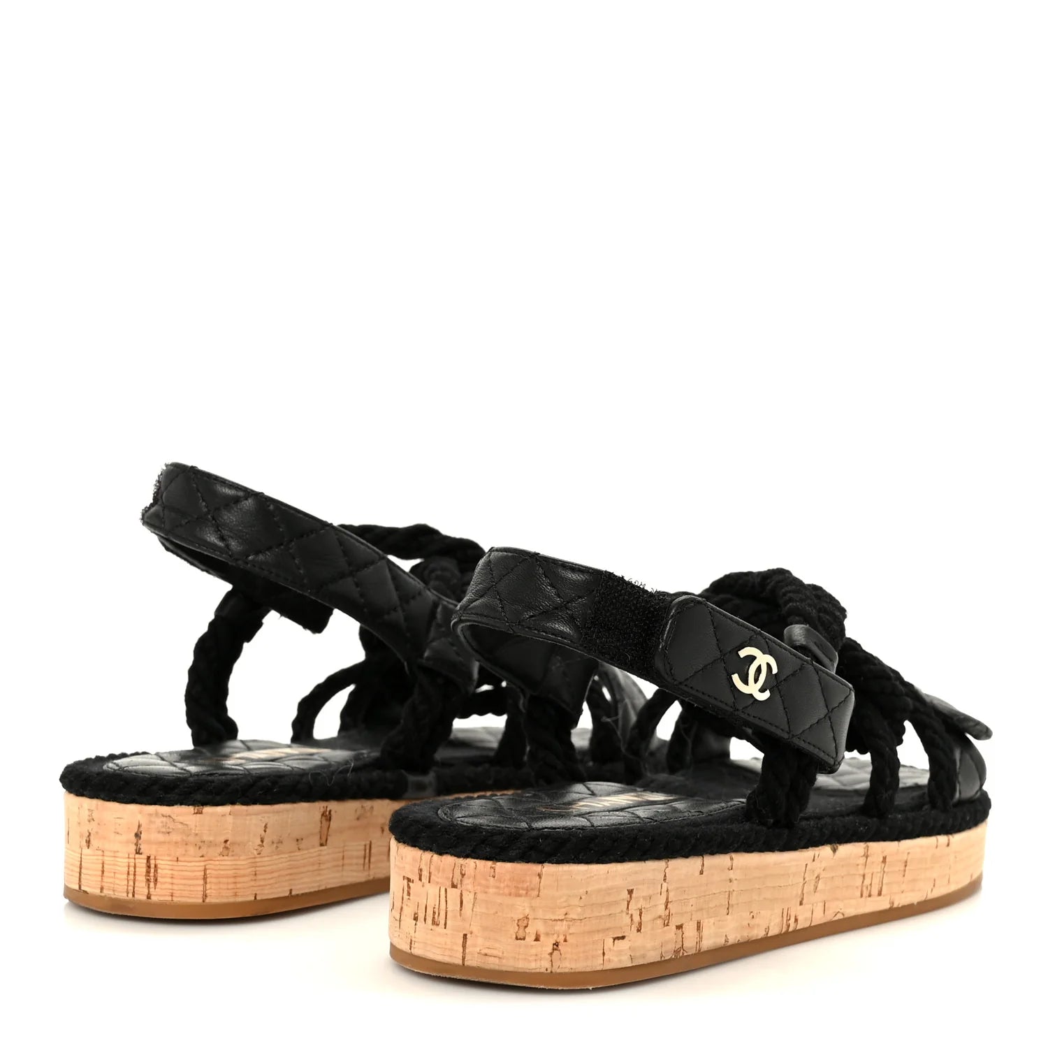 Chanel Black Quilted Rope Sandals