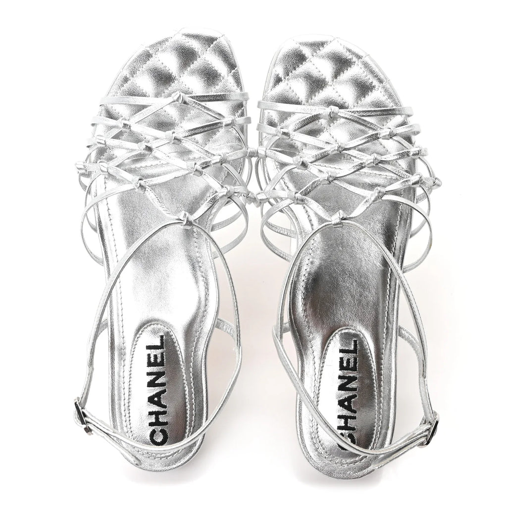 Chanel Metallic Silver Strappy Sandals