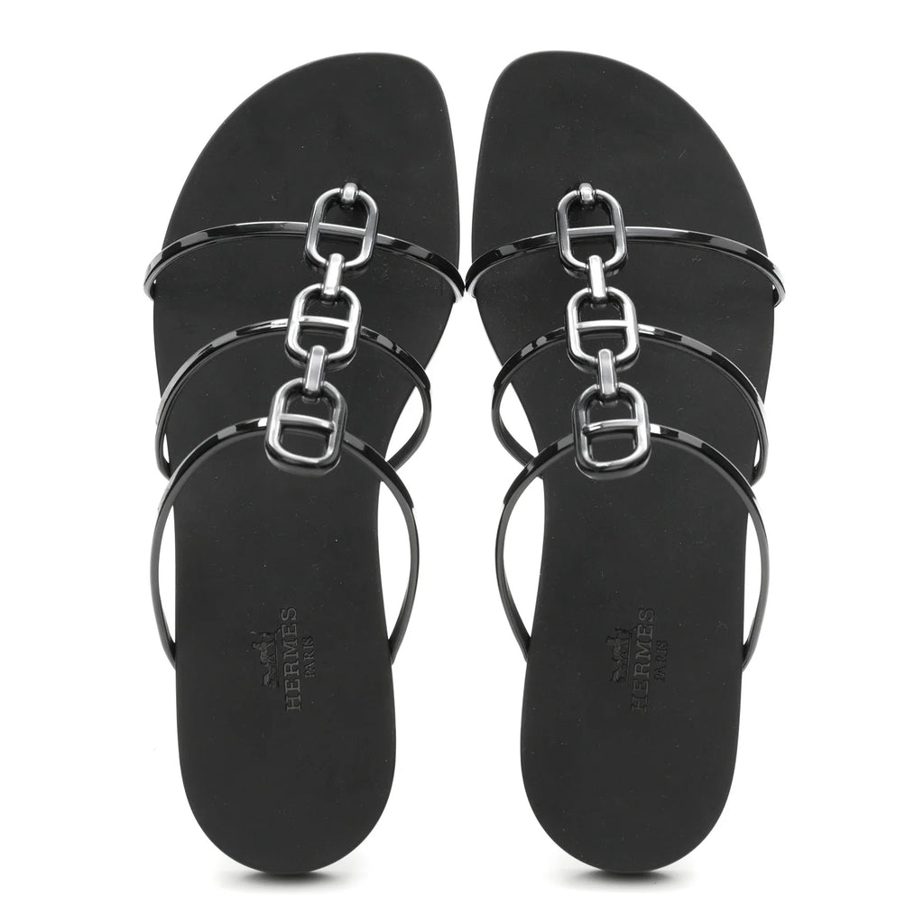 Hermes Black Rivage Jelly Sandals