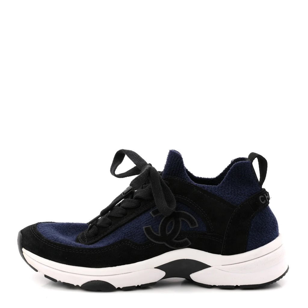Chanel Navy Black Knit Sneakers