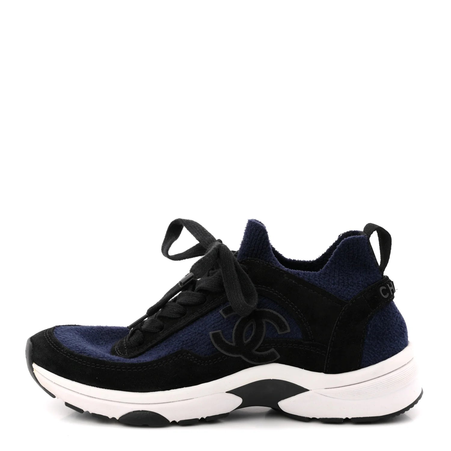 Chanel Navy Black Knit Sneakers