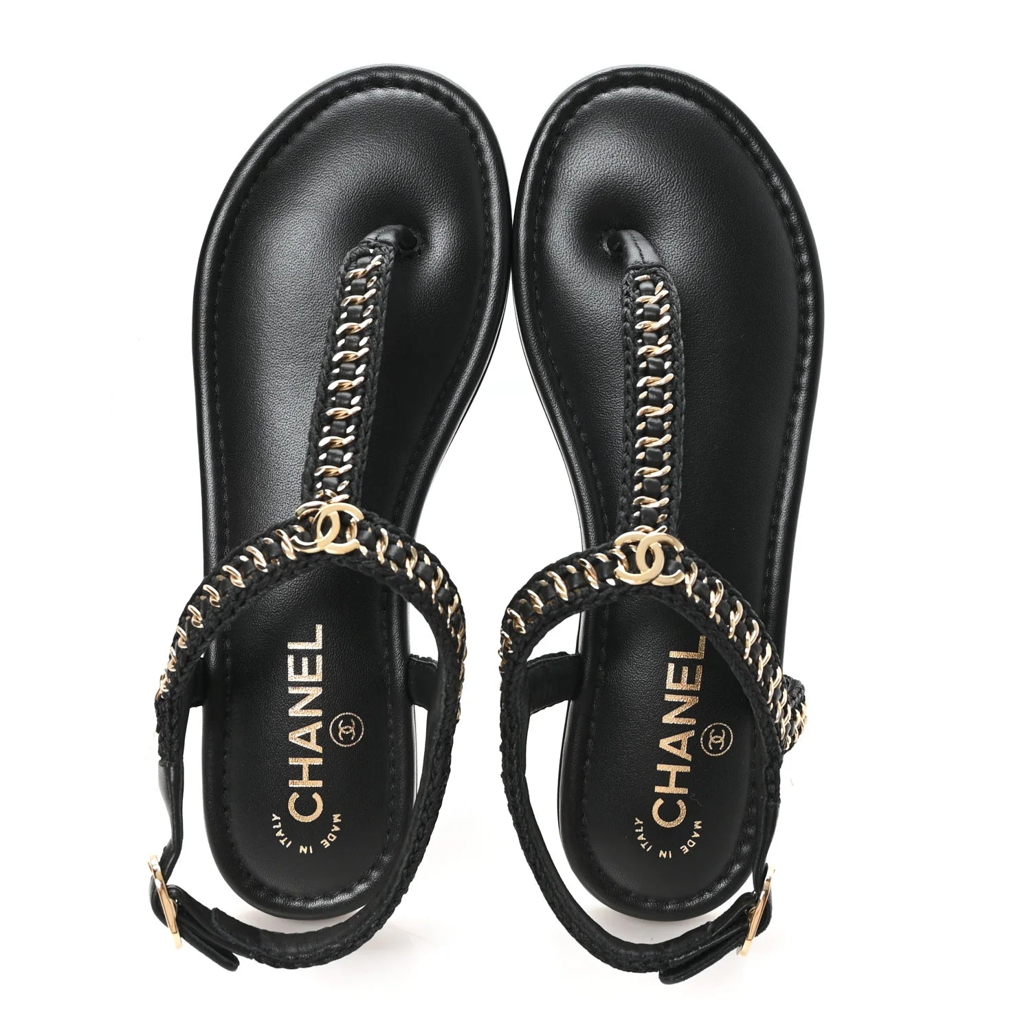 Chanel Black Leather Chain Sandals