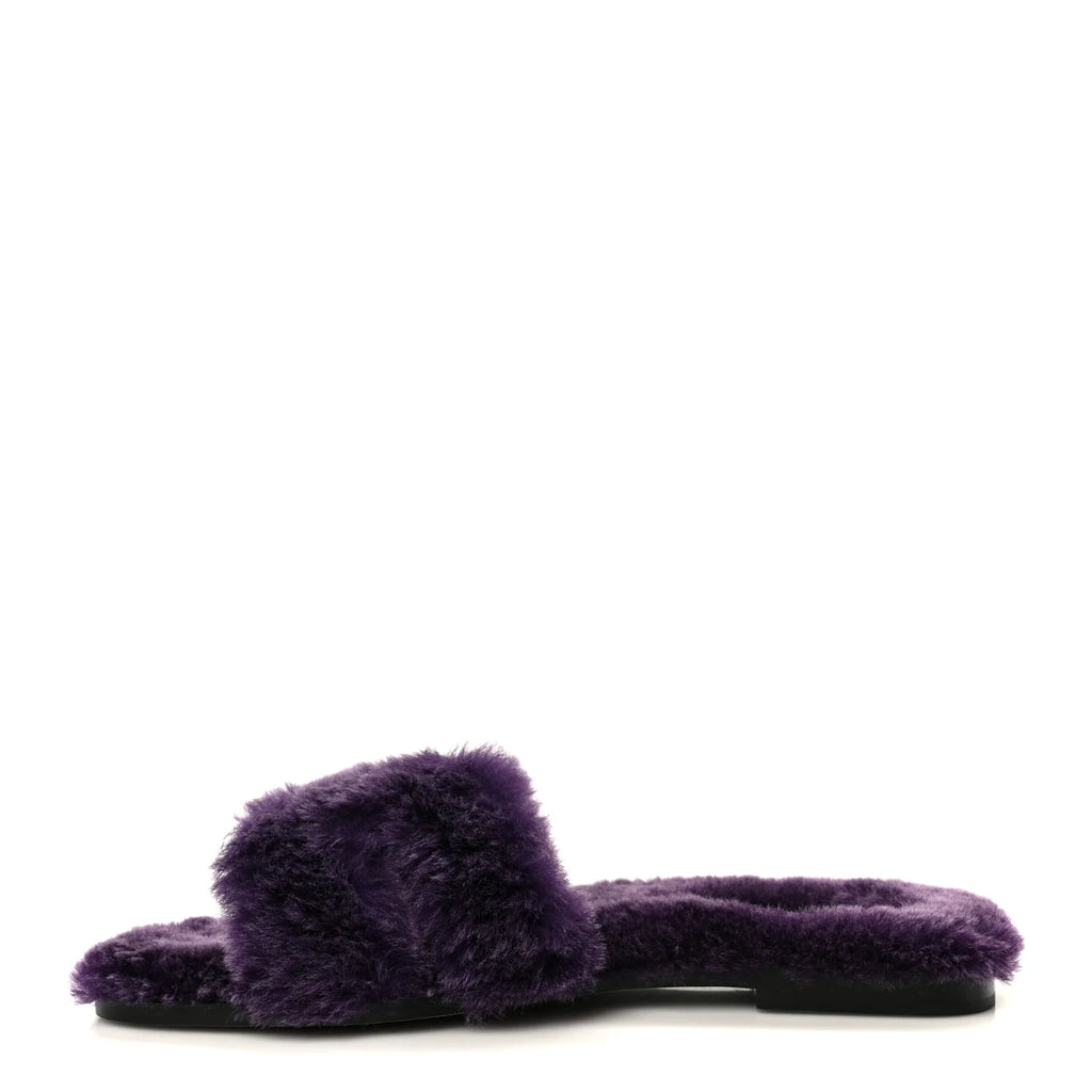 Hermes Purple Shearling Oran Sandals