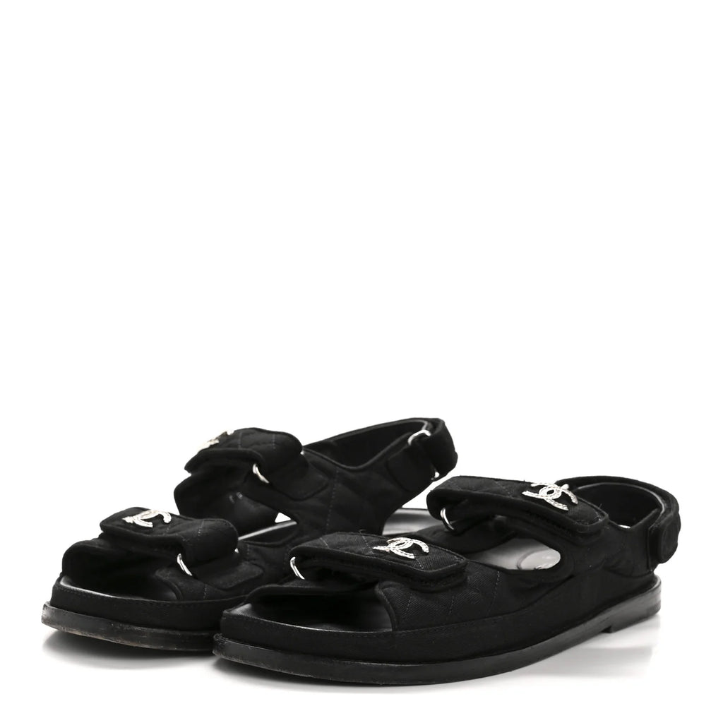 Chanel Black Quilted Fabric Sandals