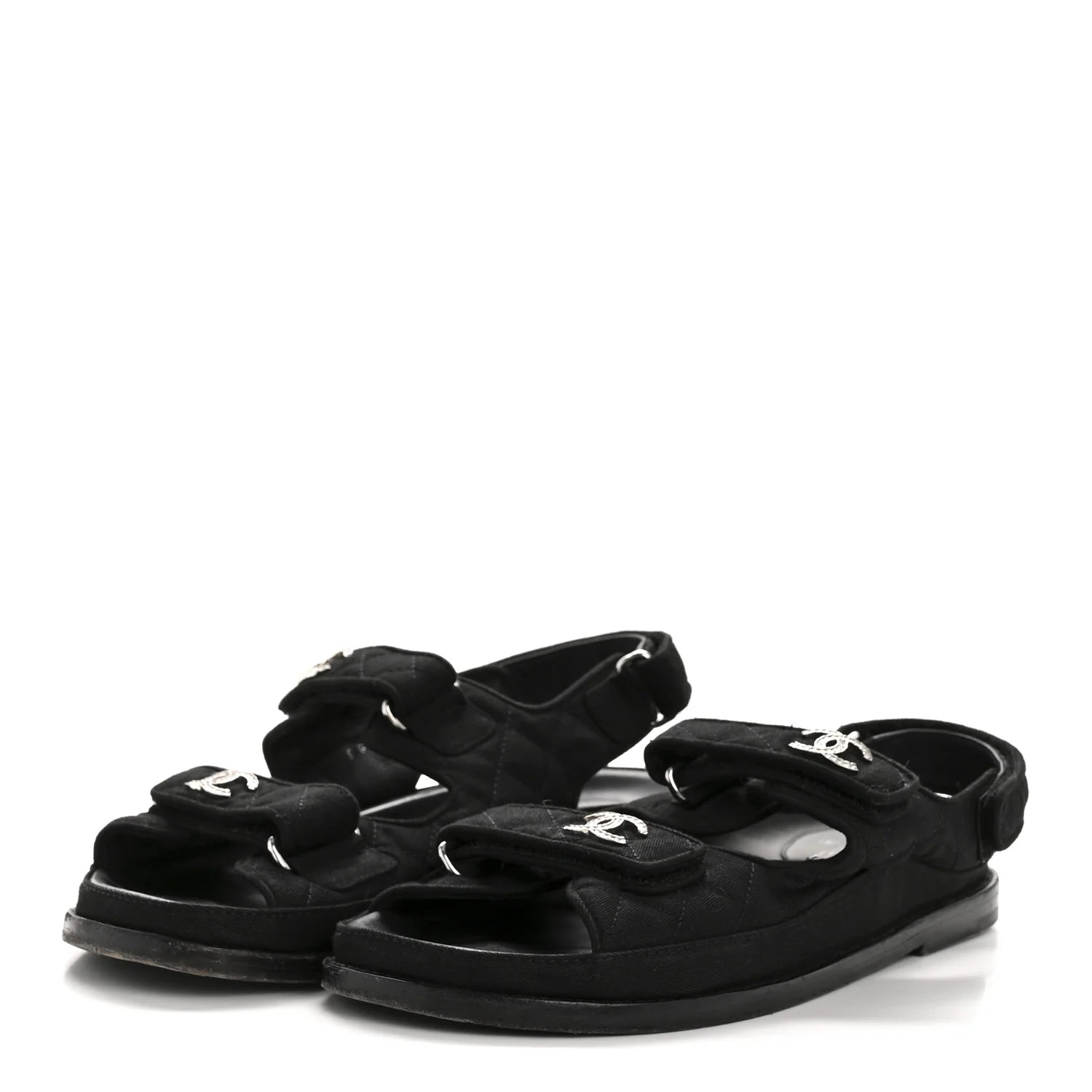 Chanel Black Quilted Fabric Sandals