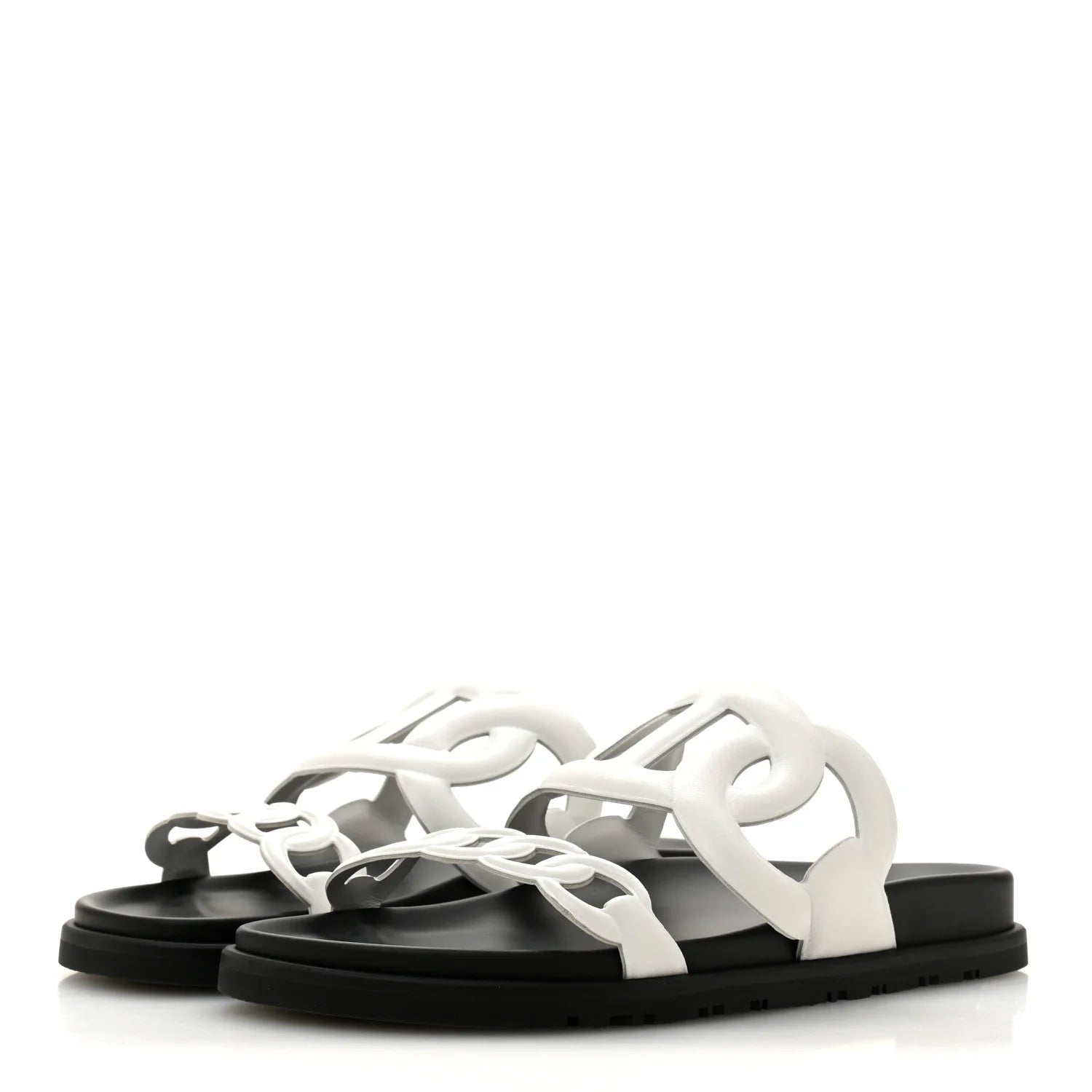 Fendi White Leather O'Lock Sandals