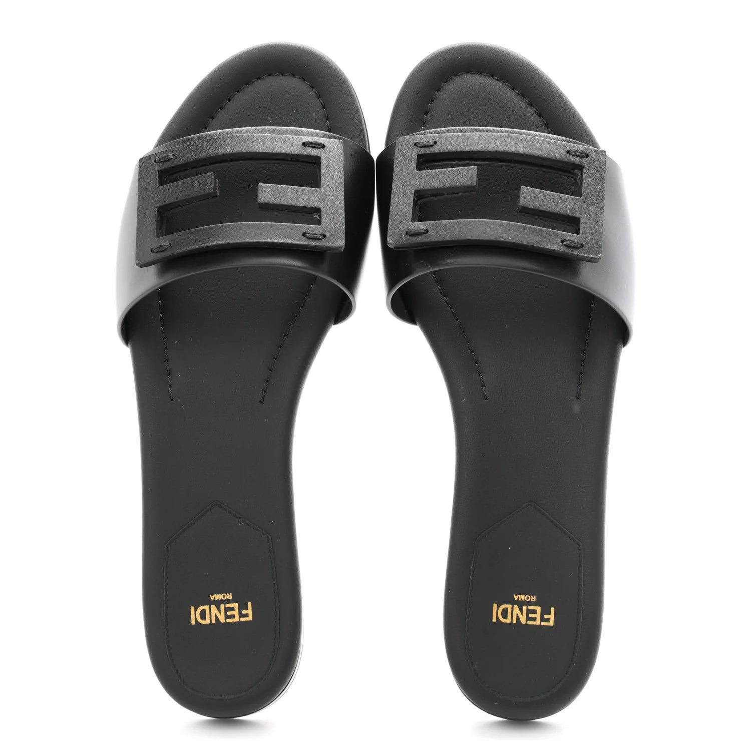 Fendi Black Leather Logo Slides