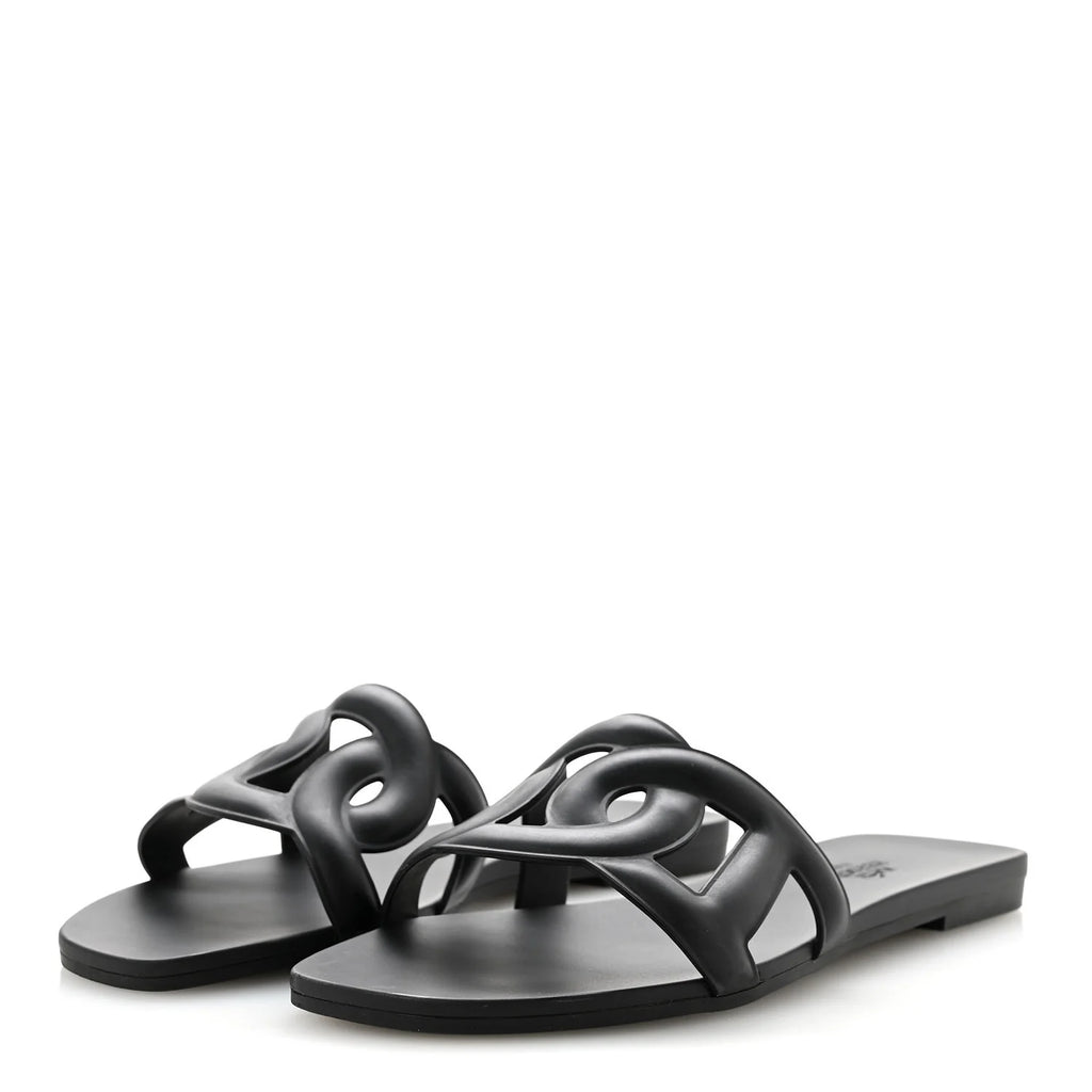 Hermes Black Leather Extra Sandals