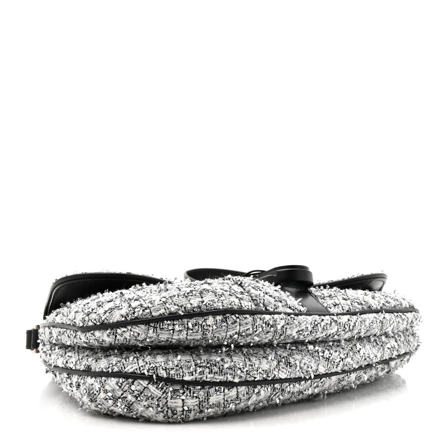 Dior Metallic Silver Tweed Saddle