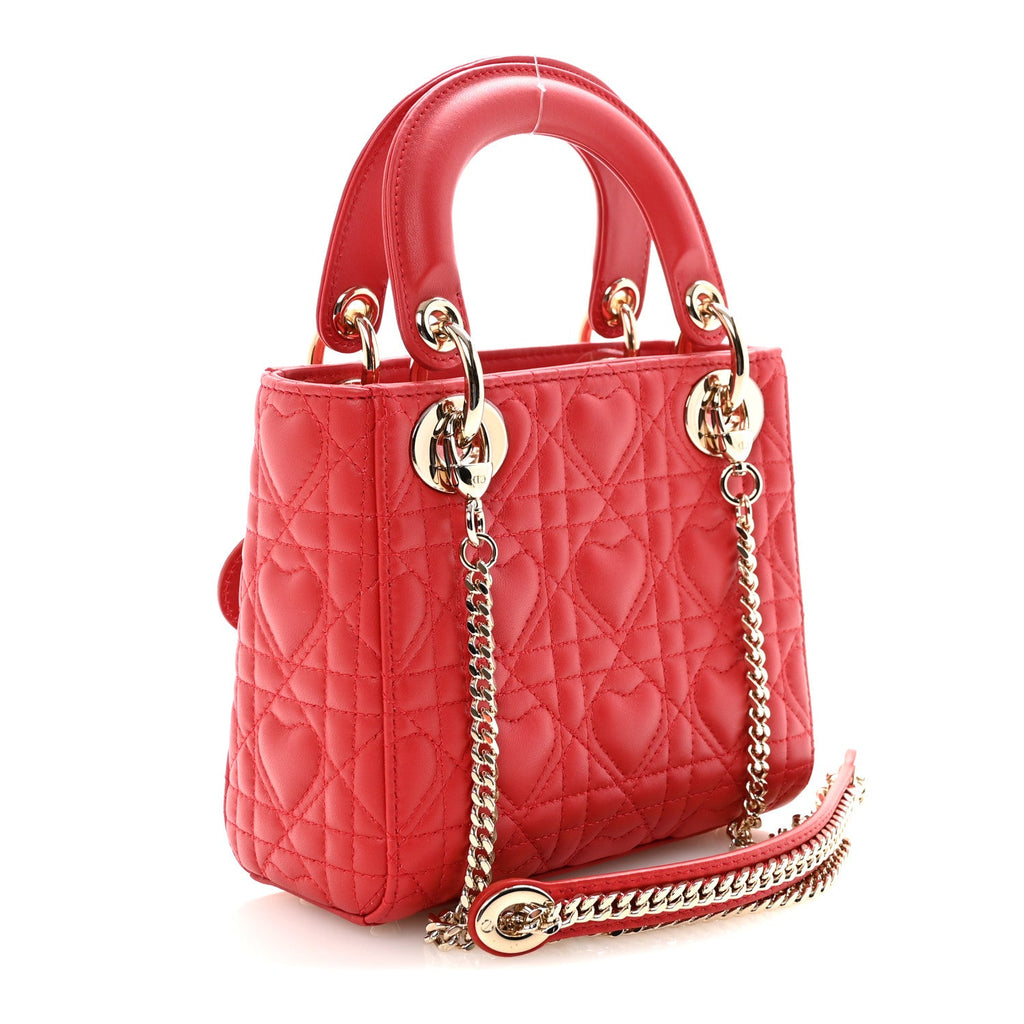 Dior Red Heart Cannage Mini Lady Dior