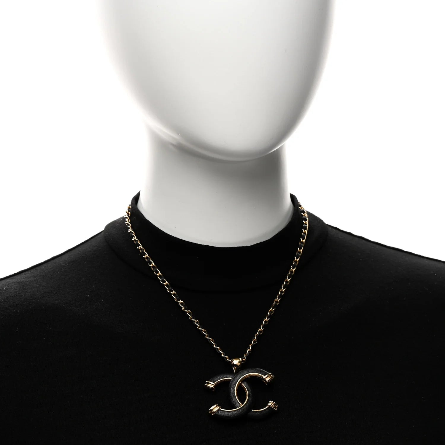 Chanel Gold Black Leather Necklace