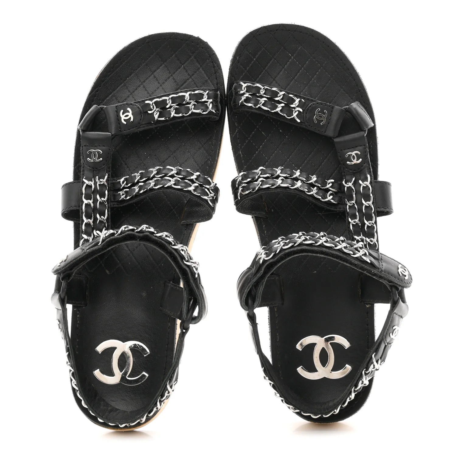Chanel Black Leather Chain Sandals