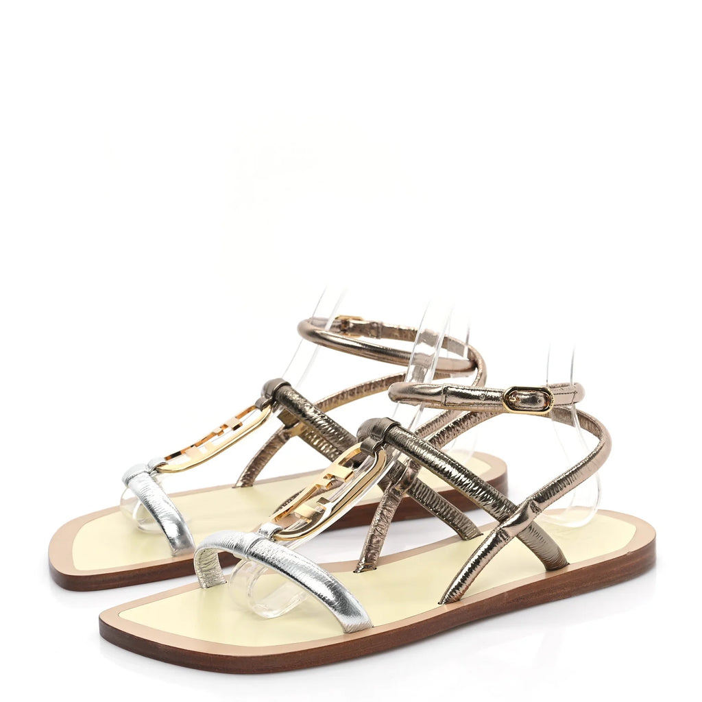 Prada Metallic Bicolor Logo Sandals