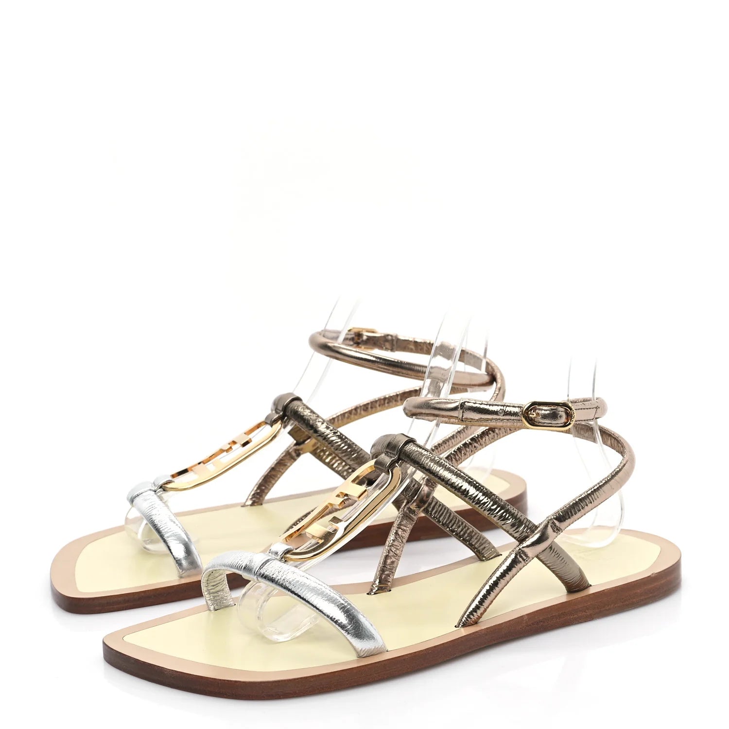 Prada Metallic Bicolor Logo Sandals