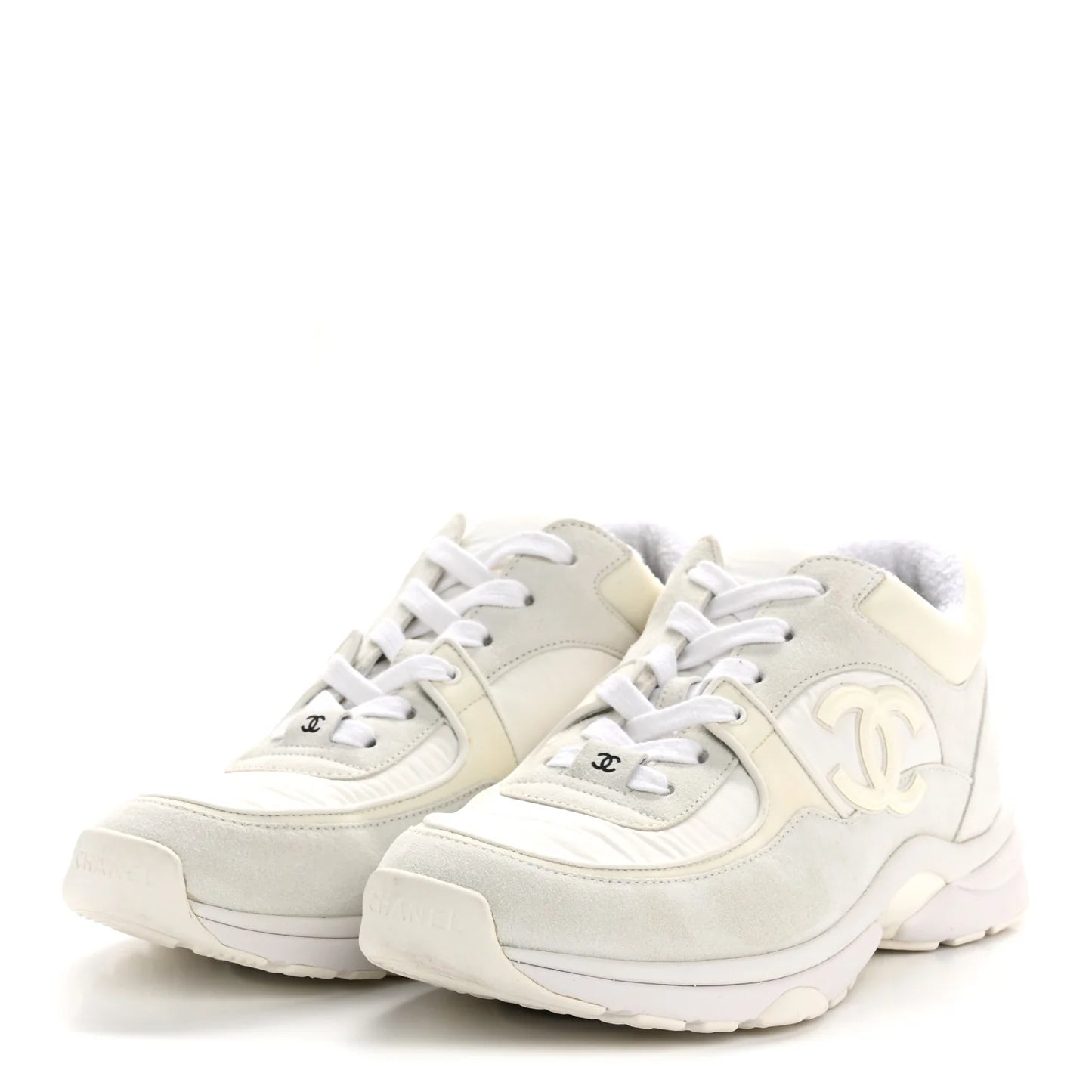 Chanel White Suede Mesh Sneakers