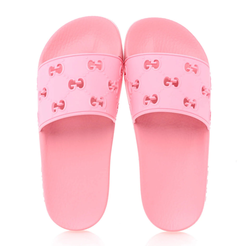 Gucci Pink Rubber Logo Slides