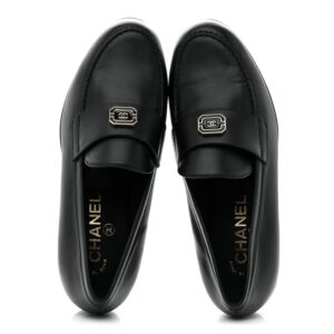 Chanel Black Leather CC Loafers