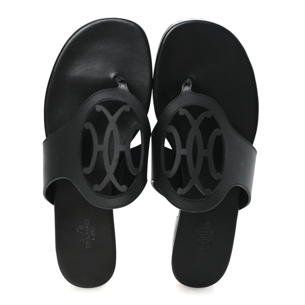 Hermes Black Leather Bikini Sandals
