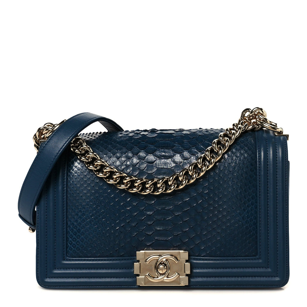 Chanel Navy Python Boy Bag