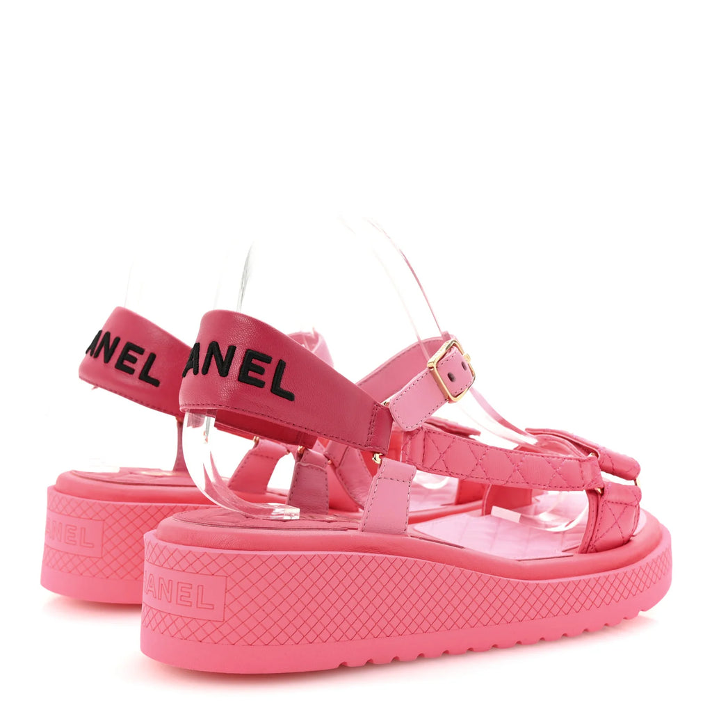 Chanel Pink Quilted Platform Sandals