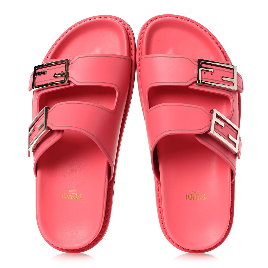 Fendi Pink Leather Buckle Slides