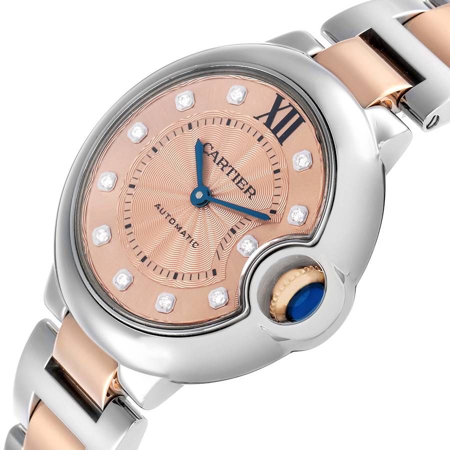 Cartier Ballon Bleu Steel & Rose Gold Diamond Dial Watch