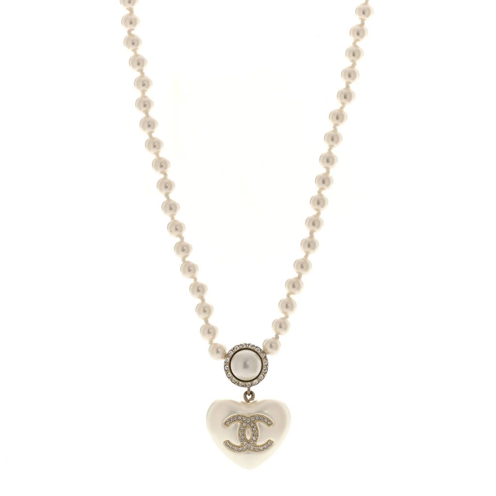 Chanel Pearl Heart Crystal Necklace