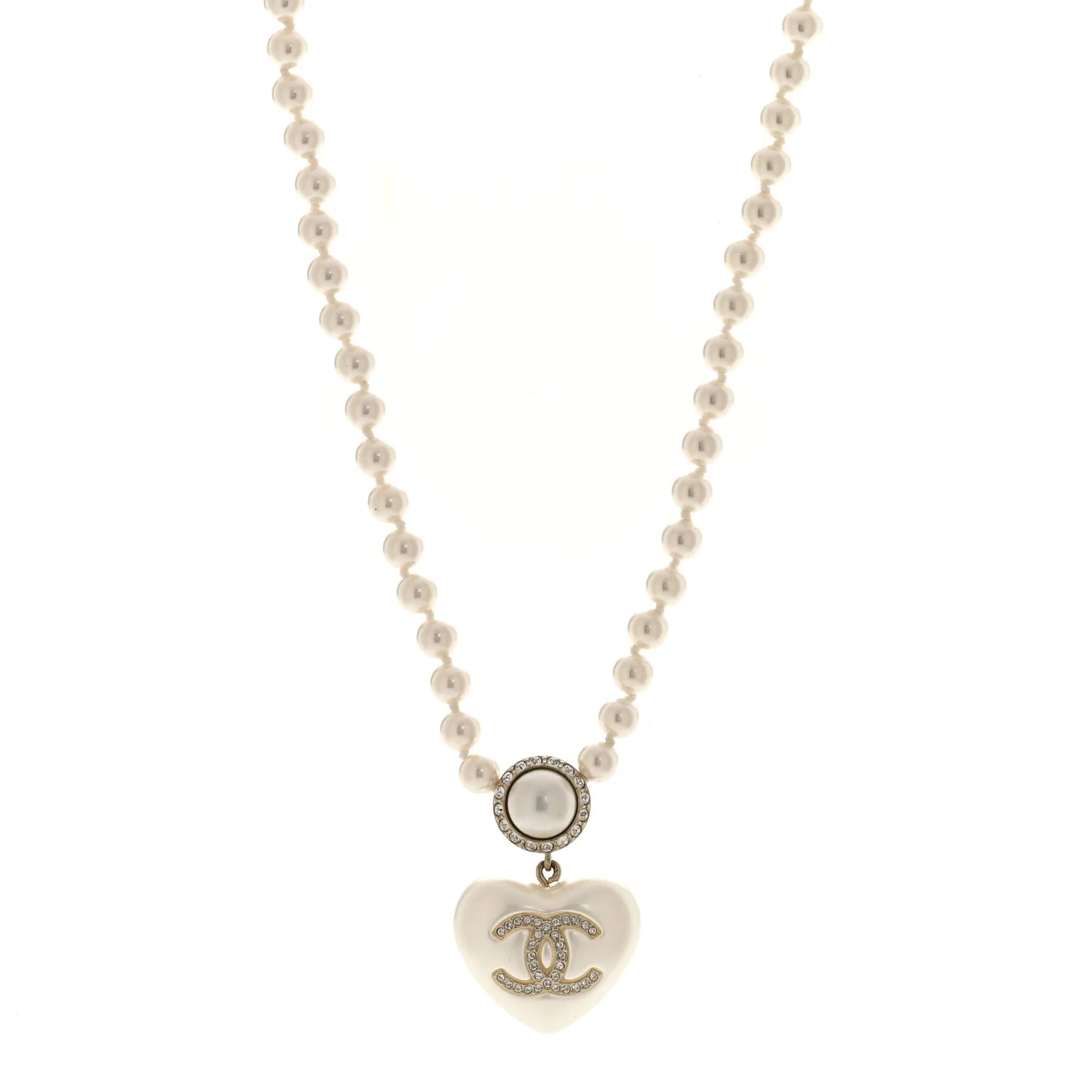 Chanel Pearl Heart Crystal Necklace