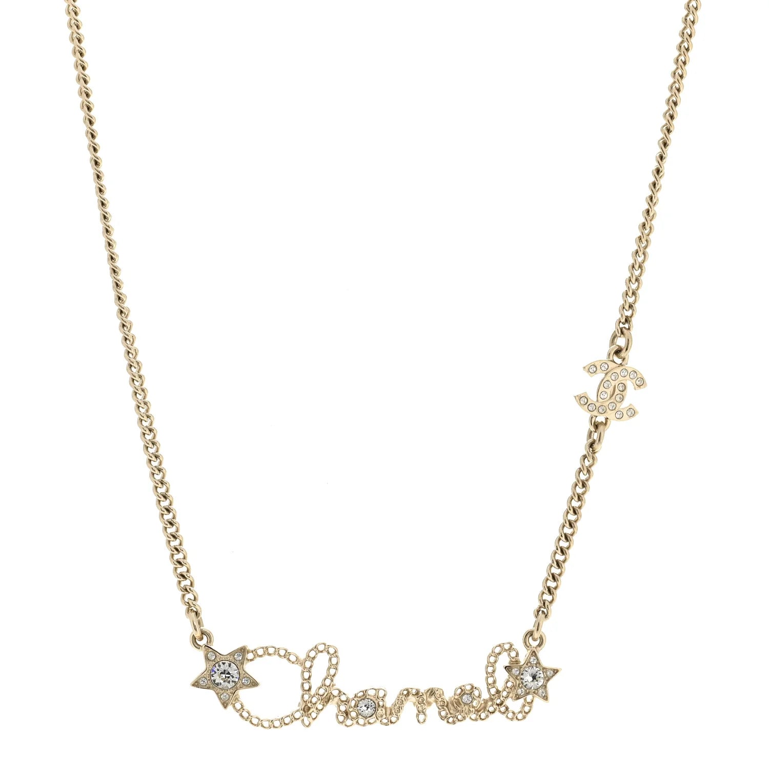 Chanel Gold Crystal Logo Necklace