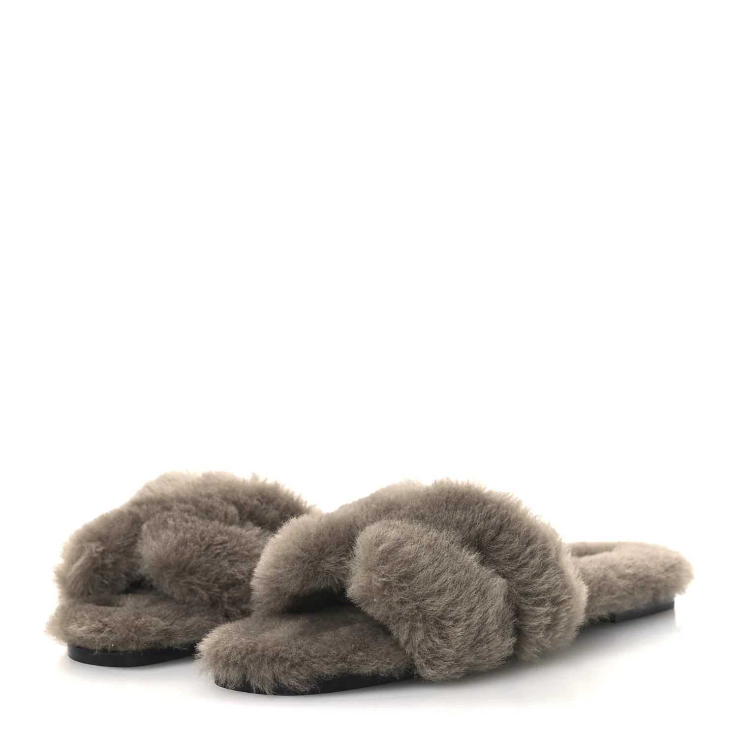 Hermes Grey Shearling Oran Sandals