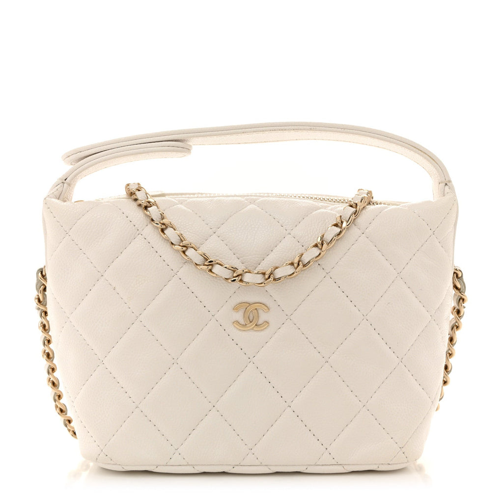 Chanel White Quilted Caviar Hobo