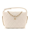 Chanel White Quilted Caviar Hobo