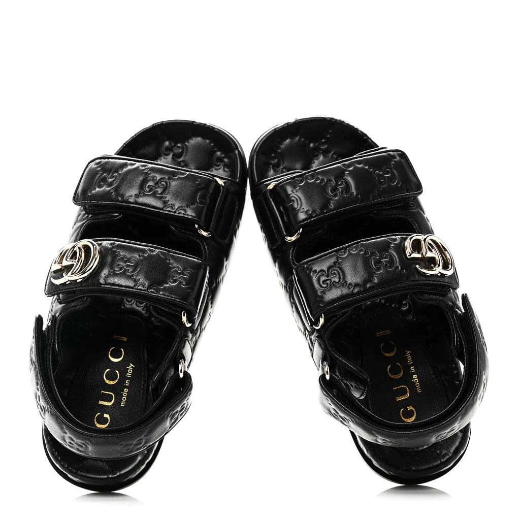Gucci Black GG Leather Sandals