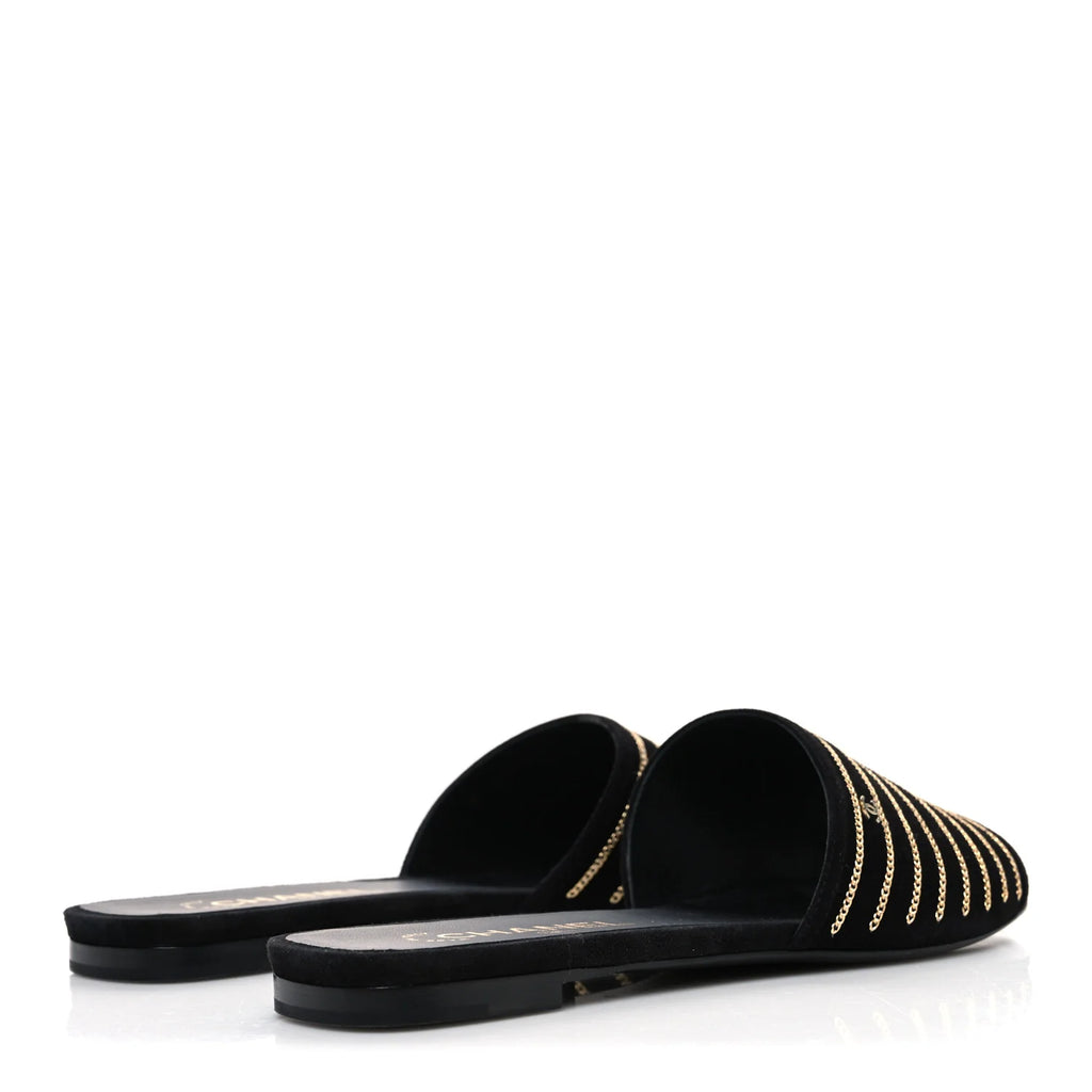 Chanel Black Suede Chain Slides