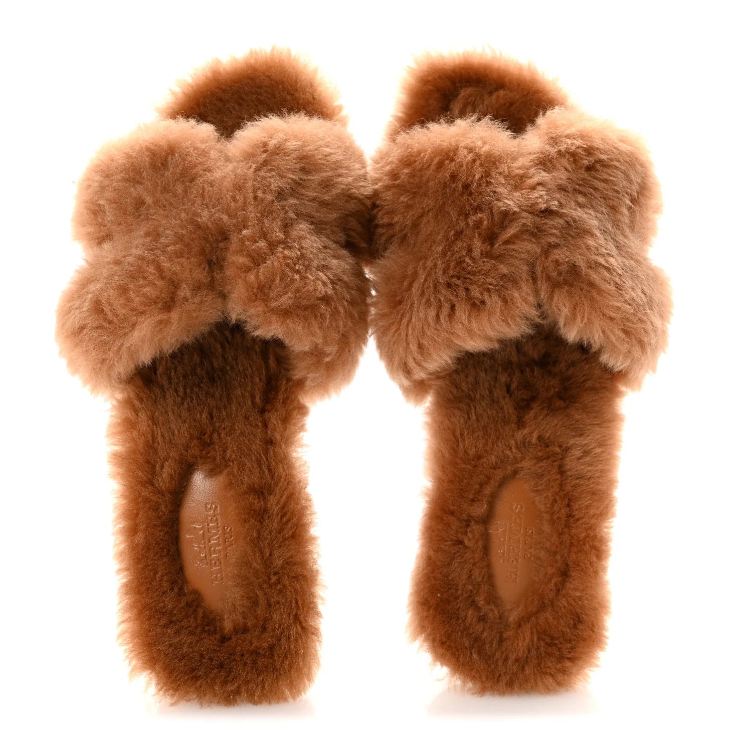 Hermes Tan Shearling Oran Sandals