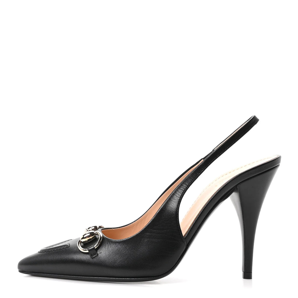 Gucci Black Leather Horsebit Slingbacks