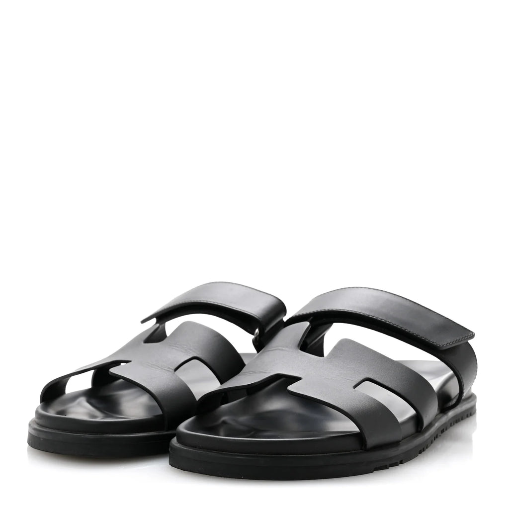 Hermes Black Leather Chypre Sandals